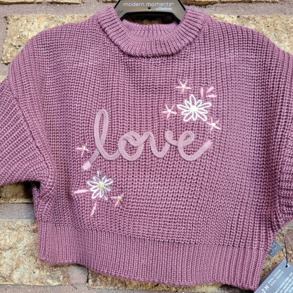 Modern Moments By Gerber Knit Sweater in Mauve Size 0-3 Months New With Tags - Picture 3 of 7